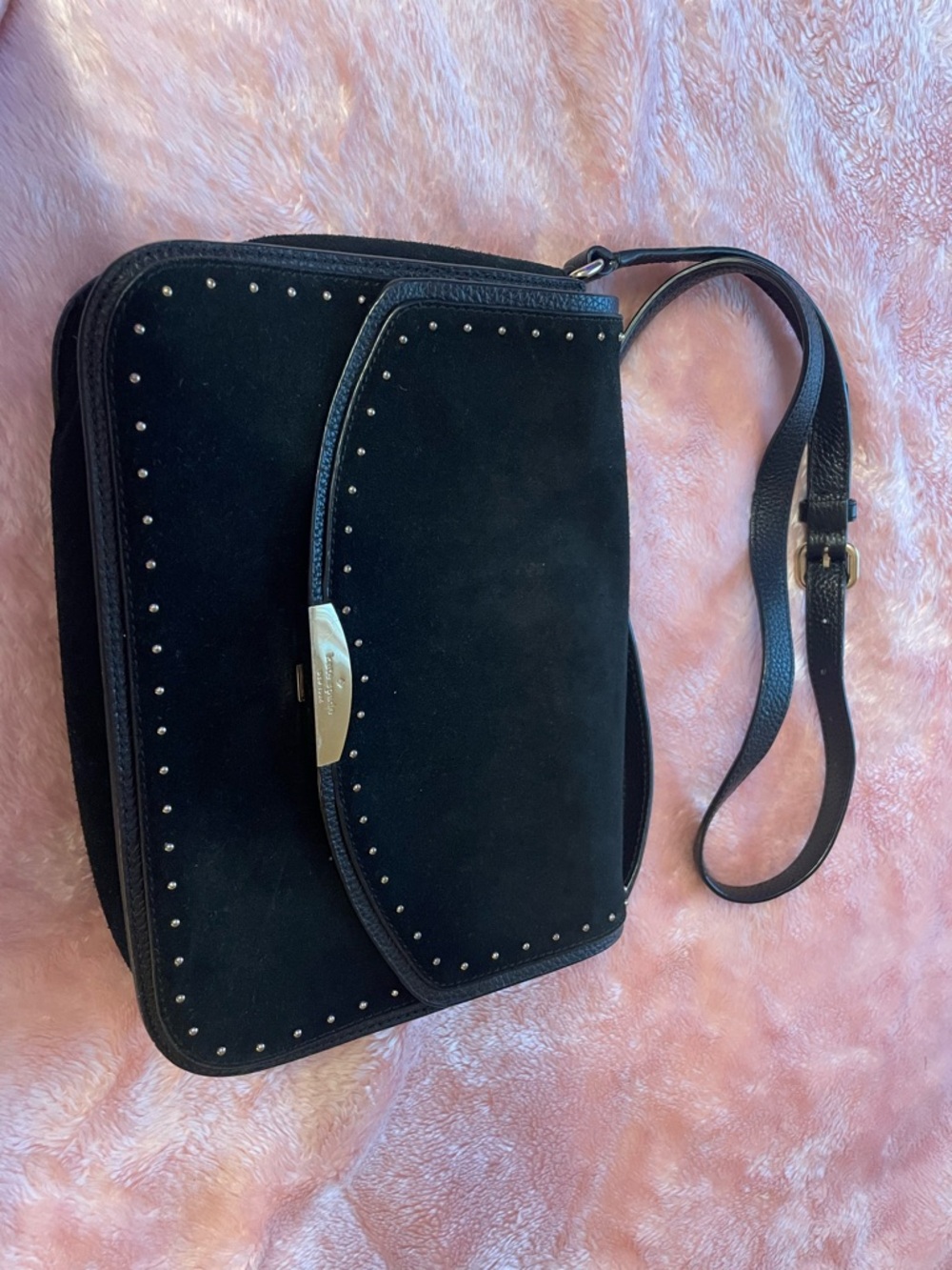 kate spade Black Suede Crossbody with Silver Studs